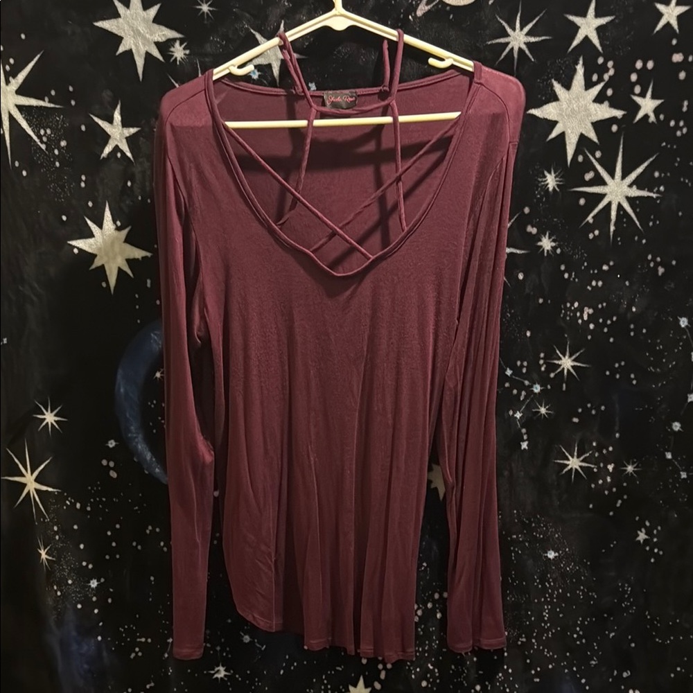 Women's Burgundy Long Sleeve Top